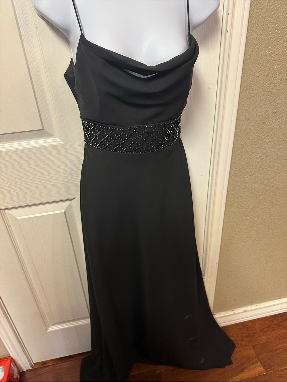 Morgan & Co. Black Strapless Beaded Waist Evening Gown